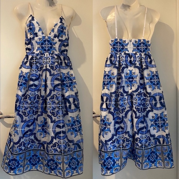 KOOKAI Donatella White Blue Embroidered Cocktail Midi Dress - Picture 13 of 15